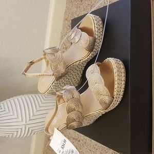 Rose Gold Espadrille Wedges- Size 6